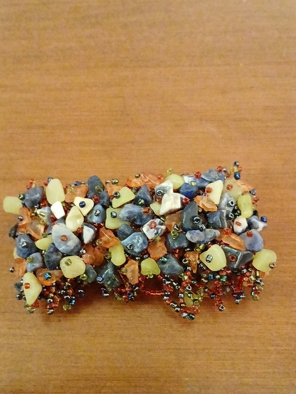Beautiful Beaded Multi-Stone Cluster Bracelet - Yellow, Blue, Orange